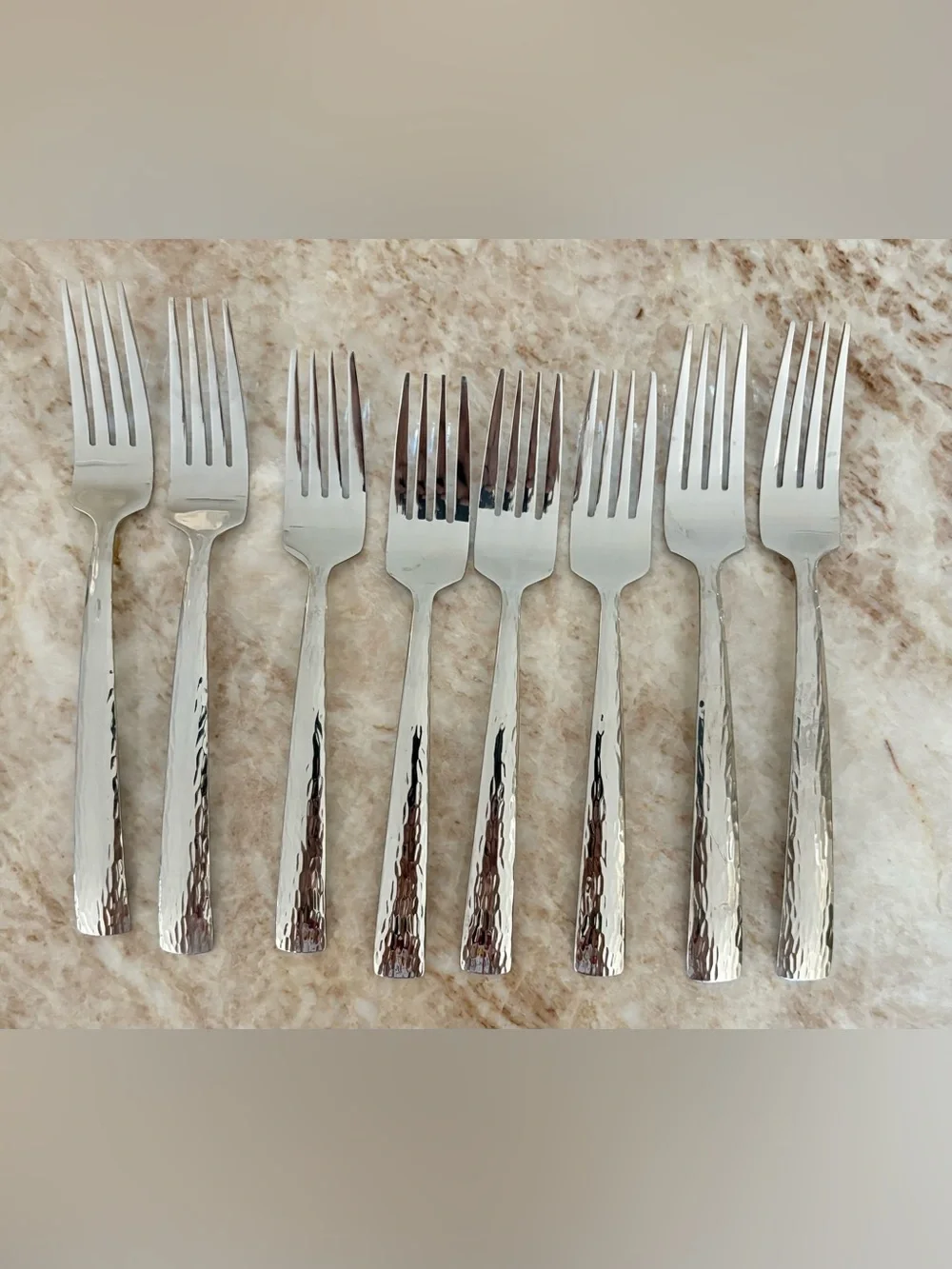 🟠 SET OF MIKASA HAMMERED SILVER DINNER SALAD FORKS 🟠